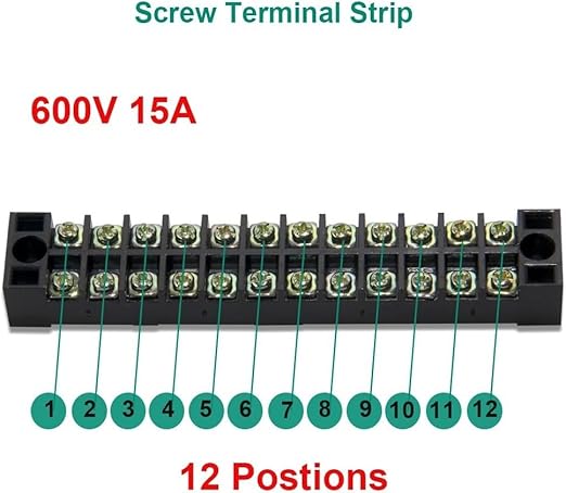 THE WHITE SHOP 12 Positions Dual Row 600V 15A Screw Terminal Strip Blocks - M&M