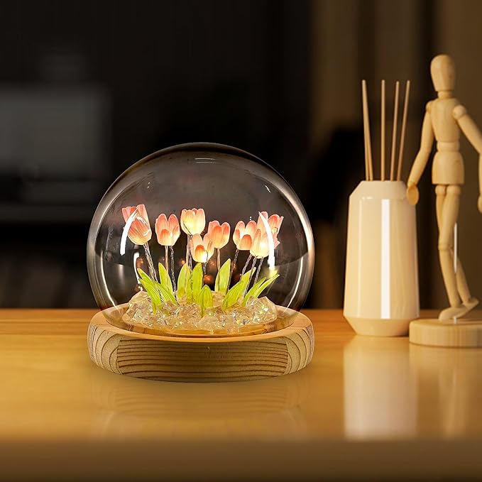 jaffiust Tulip Night Light Glass Flower - M&M