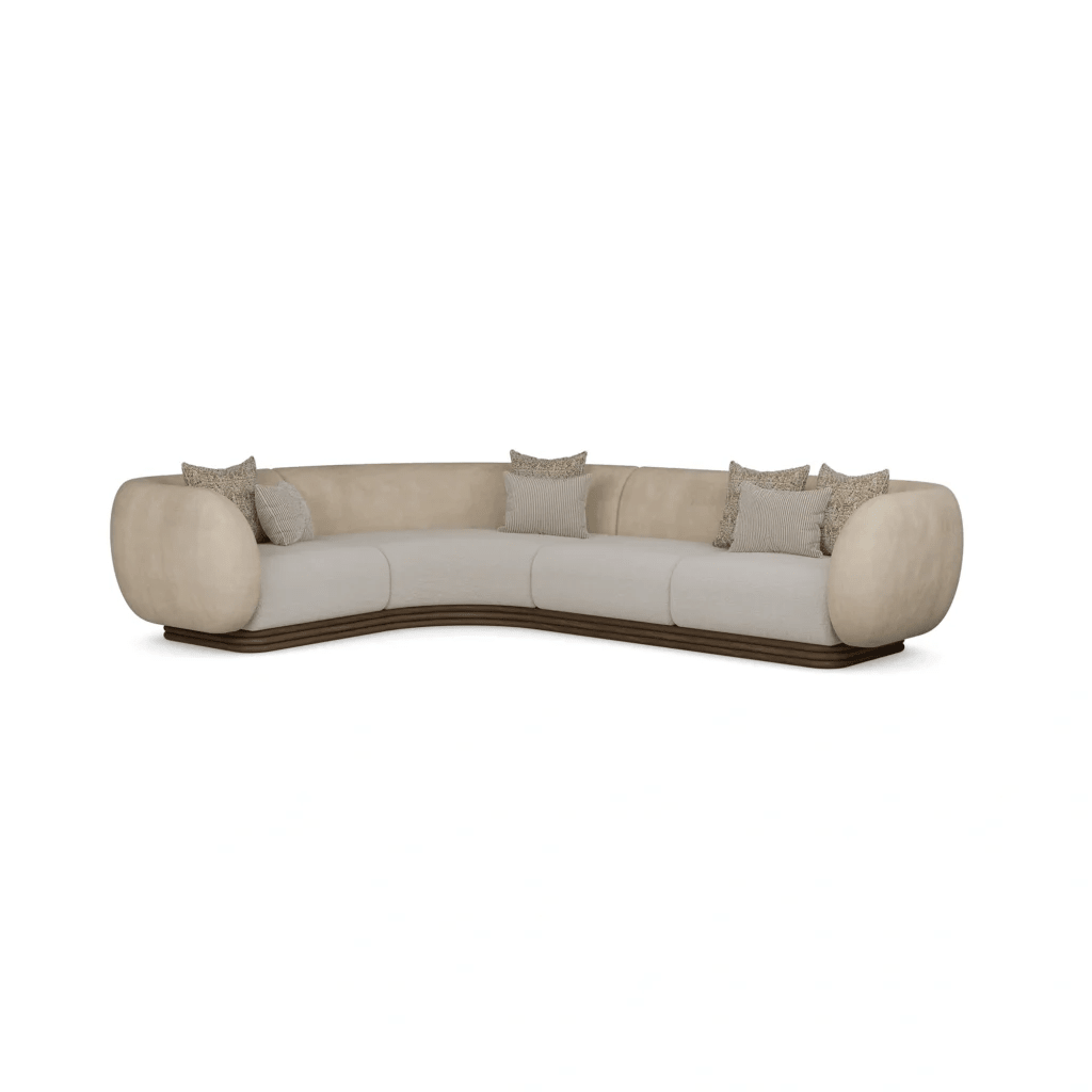 Luna Sectional Sofa – Handcrafted Bouclé & Walnut Base | أريكة لونا – بوكليه وقاعدة جوز - M&M
