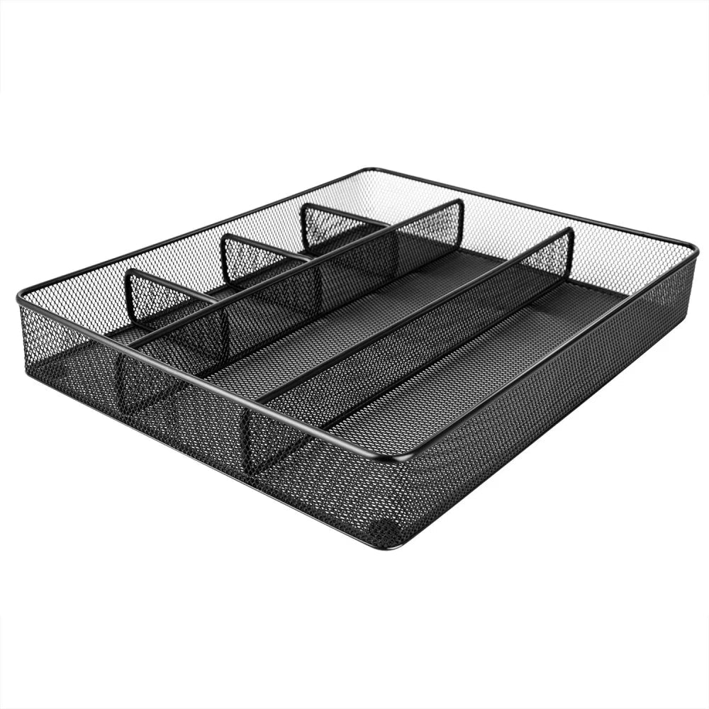 Metal Mesh Desk Drawer Organizer – 6 Compartments, Anti - Slip Office & Home Desktop Storage | Black - M&M