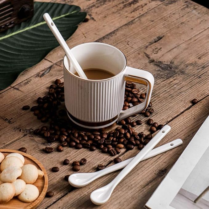 White Long Handle Porcelain Spoons Coffee - M&M