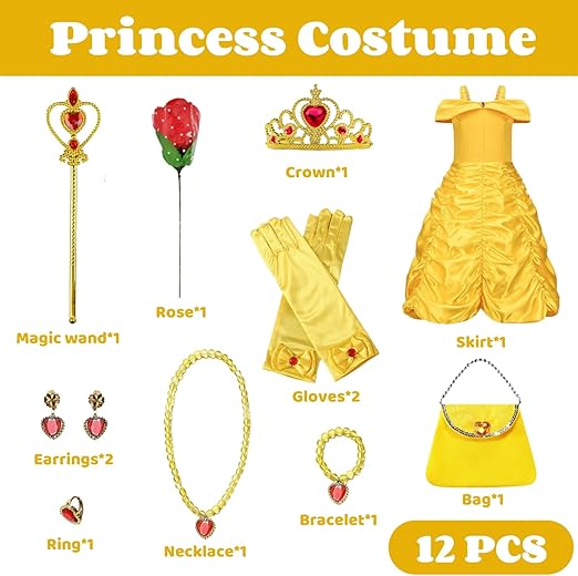 Princess Costume for Girls, 12 Pcs Princess Dress Up Toys with Handbag - M&M