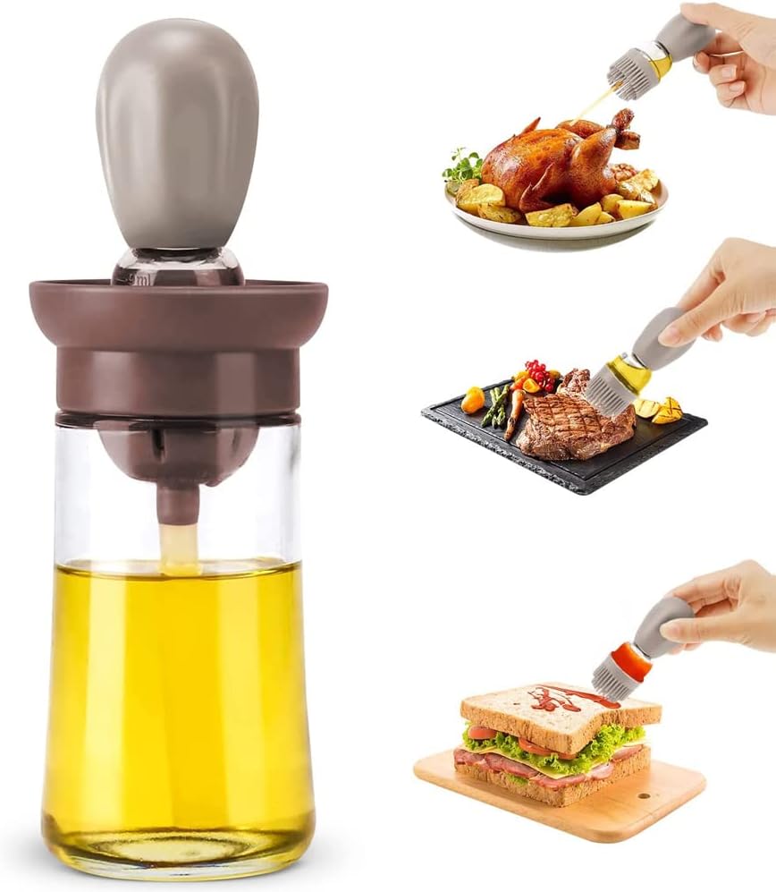 Olive Oil Dispenser Bottle with Silicone Brush – 2 - in - 1 Dropper & Measuring Oil Bottle for Cooking - M&M