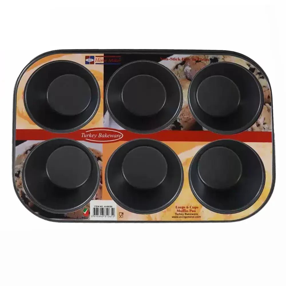 Home Maker AVCI Non - Stick 6 - Cup Large Muffin and Cupcake Pan with Easy to Clean Surface - Heavy - Duty Steel Bakeware for Even Heating and Quick Releas - M&M