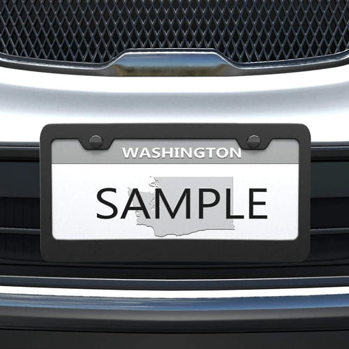 Amazon Basics Matte Aluminum License Plate Frame Pair with Screw Caps – 2 - Hole, 12.3 x 6.3”, Black - M&M