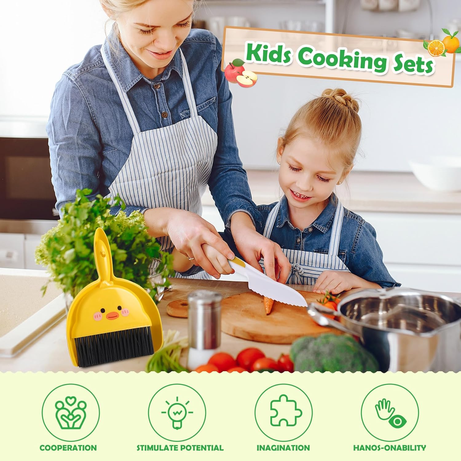 14 PC Safe Knife Kid Toddler Kitchen Set for Real Cooking - M&M