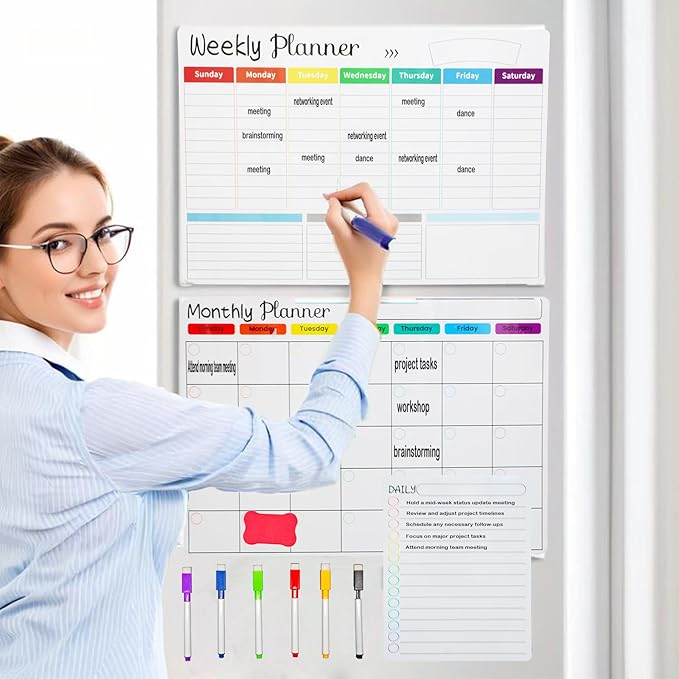 3 - Pack Magnetic Monthly, Weekly & Daily Planners Dry Erase Calendar Set for - M&M