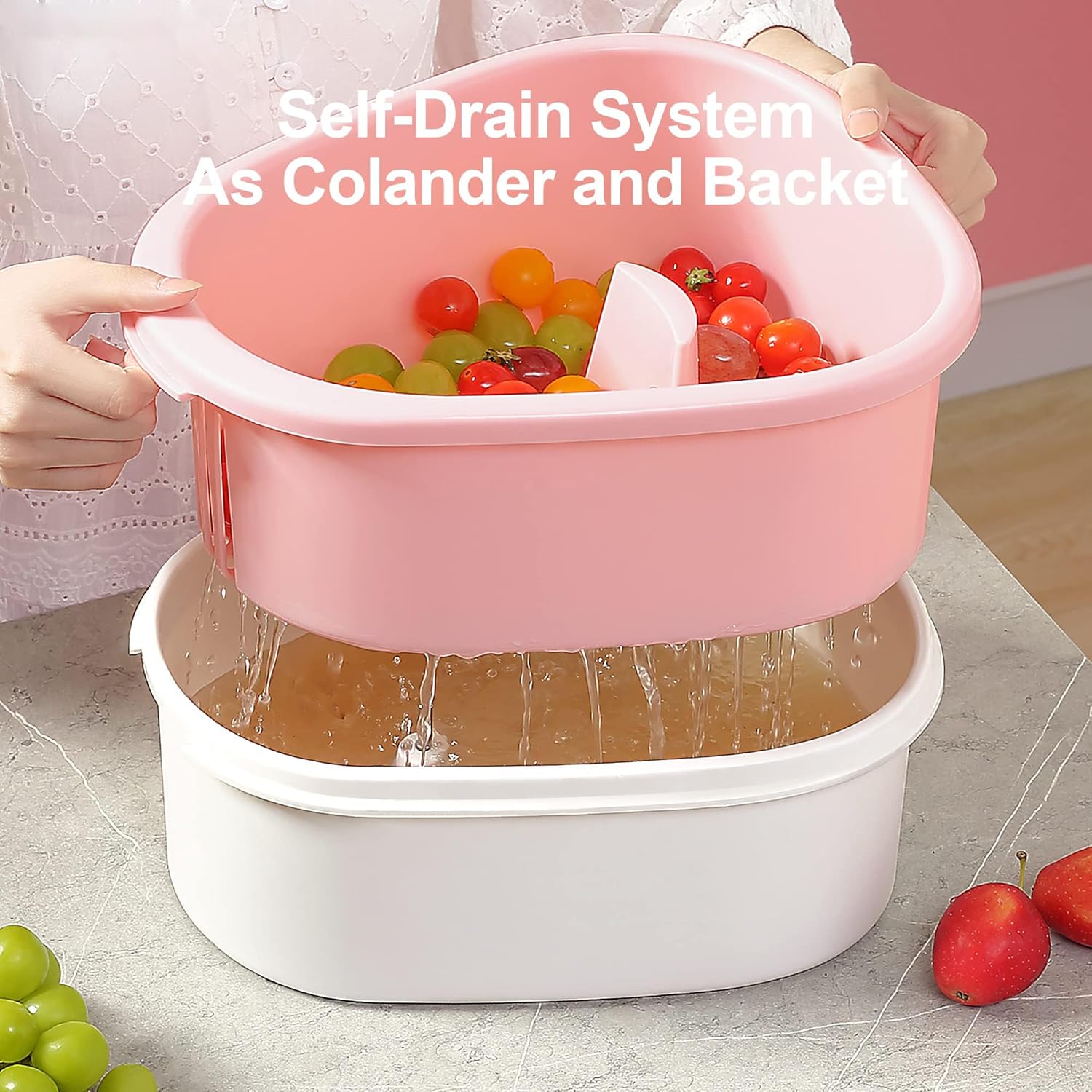 TERRIFI Large Fruit Washer Spinner & Cleaning Device with Brush – Manual Vegetable Scrubber and Washing Bowl Set - M&M