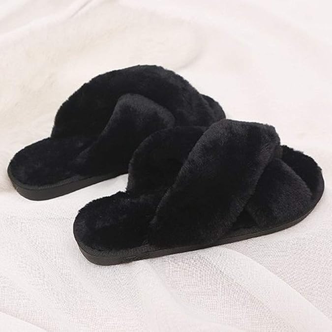 Humiwa Womens Faux Fur Slippers Warm Fussy Flip Flop House Slippers Open Toe - M&M