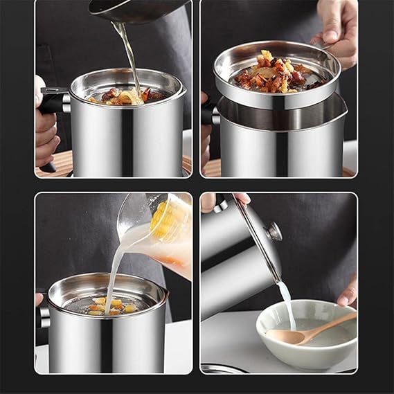 VATTU Stainless Steel Oil Filter Pot with Lid – Modular Kitchen Oil Fat Separator & Storage Container for Healthy Cooking - M&M
