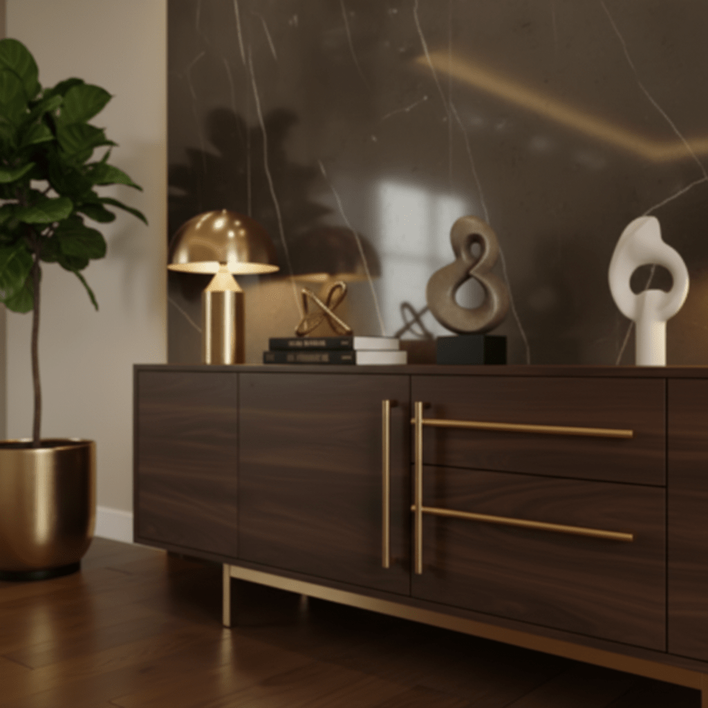 Aurum Sideboard – Handcrafted Walnut & Gold | سيدبورد أوروم – جوز وذهب مصنوع يدوياً - M&M