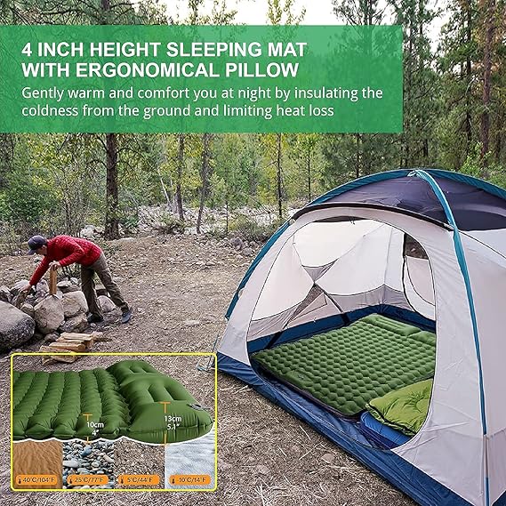 Double Sleeping Pad Inflatable 2 Person Sleeping Mat with Pillow and Foot - M&M