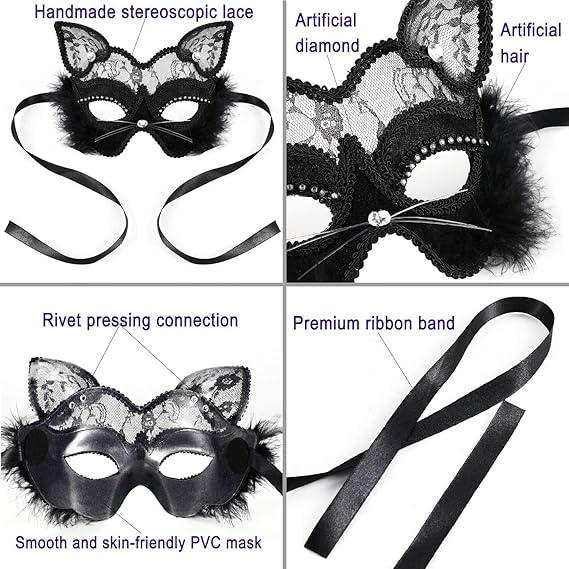 Excefore Luxury Black Cat Masquerade Mask - M&M