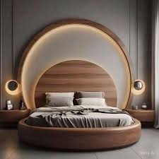 Handcrafted Arch LED Platform Bed – Made to Order | Luxury Walnut Headboard with Floral Art | سرير منصة LED بقوس مصنوع يدوياً – حسب الطلب - M&M