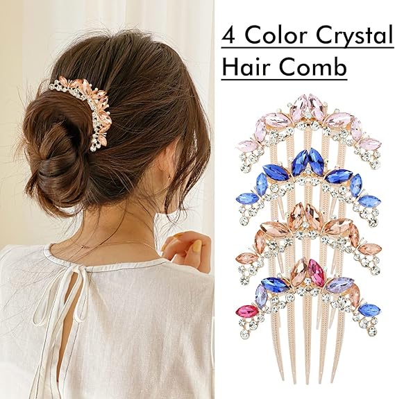 hair combs , French Luxurious Gemstone Crystal Rhinestone Shiny Metal Edge - M&M