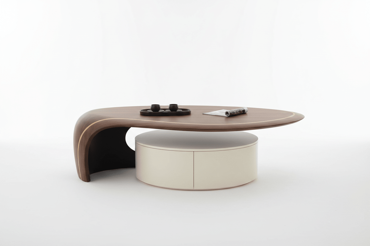 Organic Sculptural Coffee Table – Walnut & Ivory | طاولة قهوة منحوتة عضوية – جوز الهند والعاجي - M&M