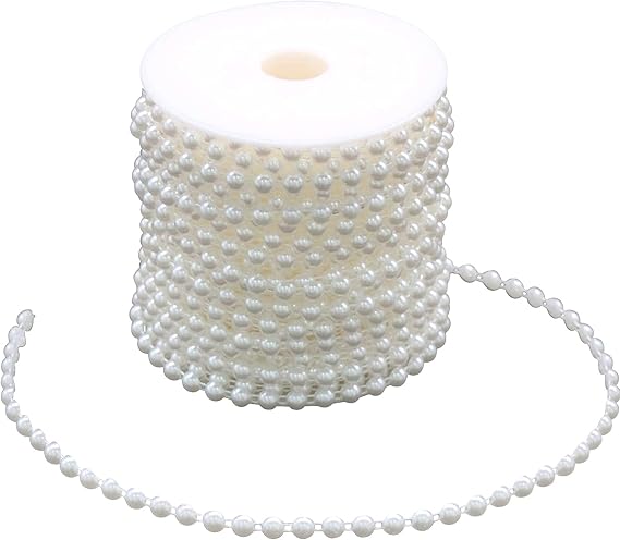 6mm Half Pearl Garland 27yards Artificial Pearl Bead Chain Trim Strands Roll - M&M