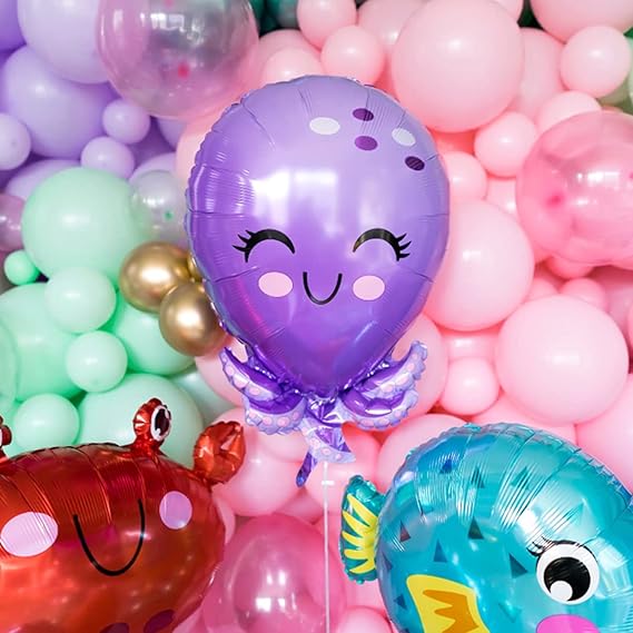 5Pcs Cartoon Ocean World Animal Foil Balloons Under the Sea Party Kids - M&M