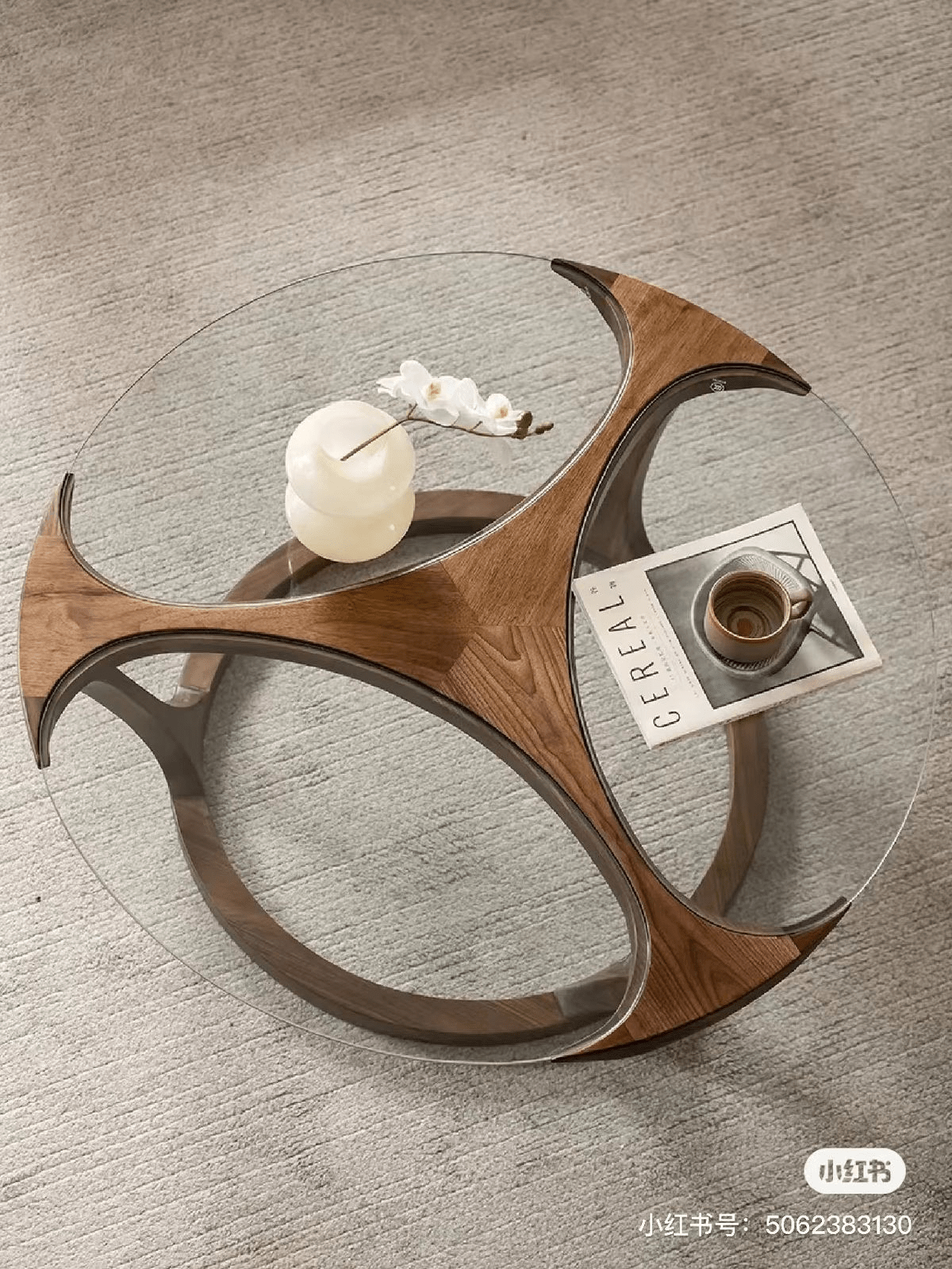 Handcrafted Glass & Walnut Sculptural Coffee Table – Made to Order | Tri - Blade Design - M&M