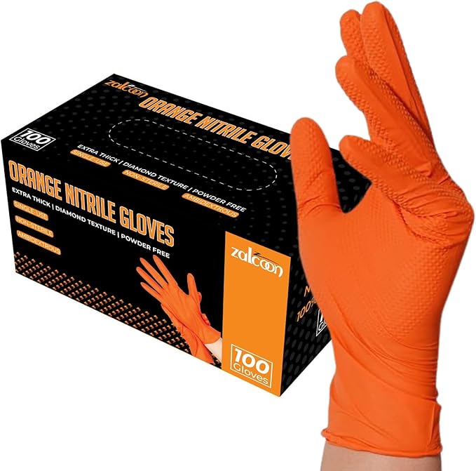 ZALCOON Heavy - Duty Orange Nitrile Gloves - M&M