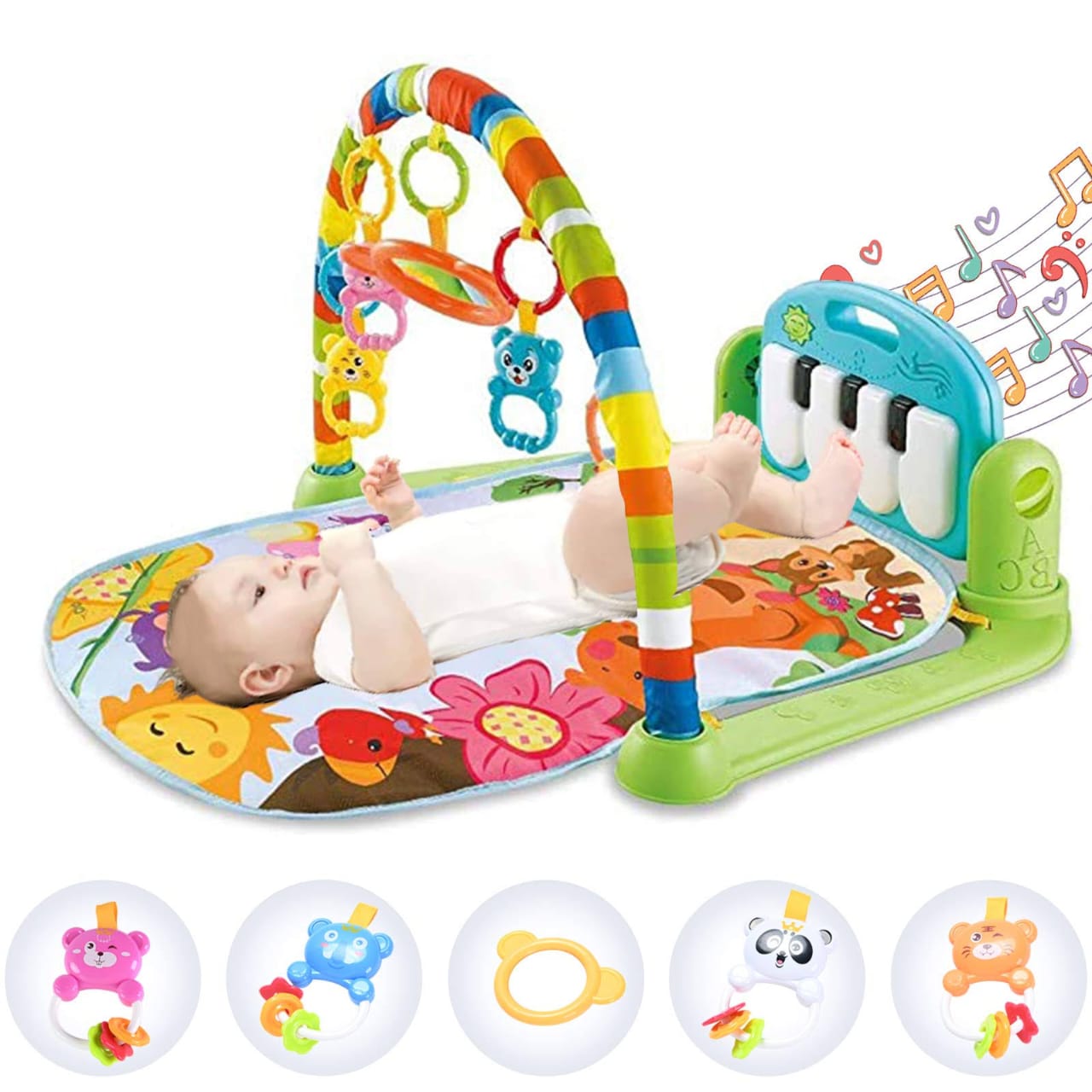 Baby Playmat Kick and Play Piano Gym with Music, LED Lights, Hanging Toys & Mirror – Musical Activity Center & Tummy Time Play Mat for Newborns & Toddlers - M&M