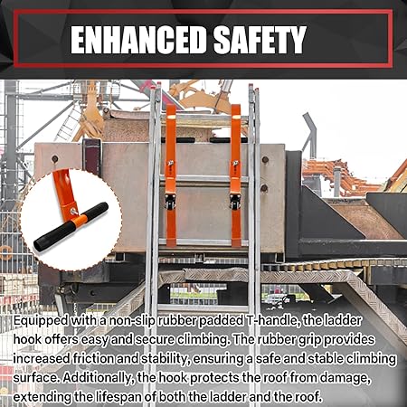 Ladder Roof Hook with Wheel, Heavy Duty Ladder Stabilizer with Rubber Grip - M&M