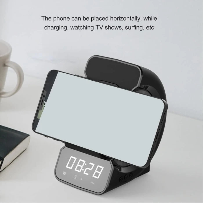 PerGar 3 in 1 Alarm Clock Radio, Digital Alarm Clock with Bluetooth Speaker, ABS Alarm Clock with Wireless Charging for Bedside,FM Radio Bluetooth Speaker with Mobile Phone Holder for Bedroom,(Black) - M&M