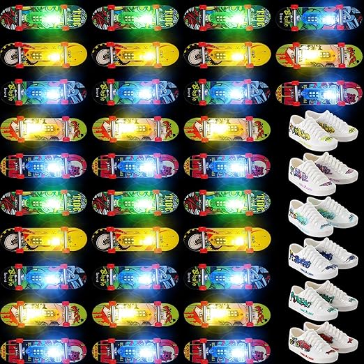 Sotiff 12 Pcs Light up Mini Finger Skateboards Mini Finger Shoes Toys Set 6 - M&M