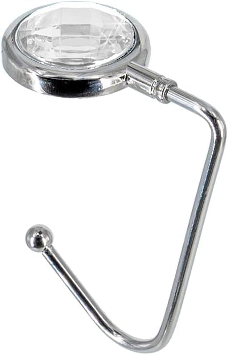 Purse Hook Mental Holder Handbag Rhinestone Hanger for Table Desk (White - M&M