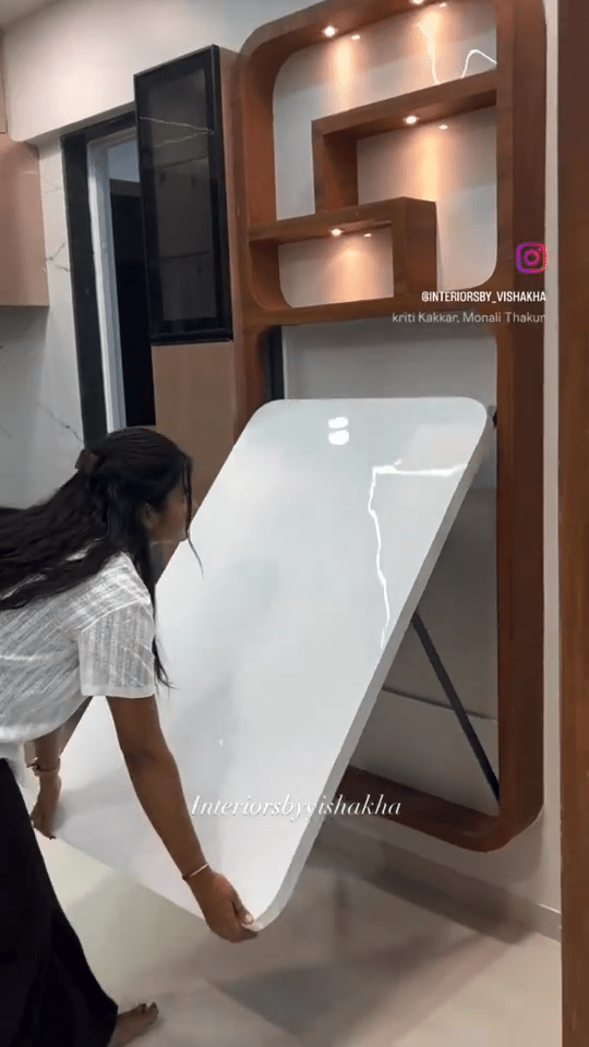 Wall - Mounted Fold - Down Table with Wooden Wall Unit | طاولة قابلة للطي مثبتة على الجدار مع وحدة خشبية - M&M