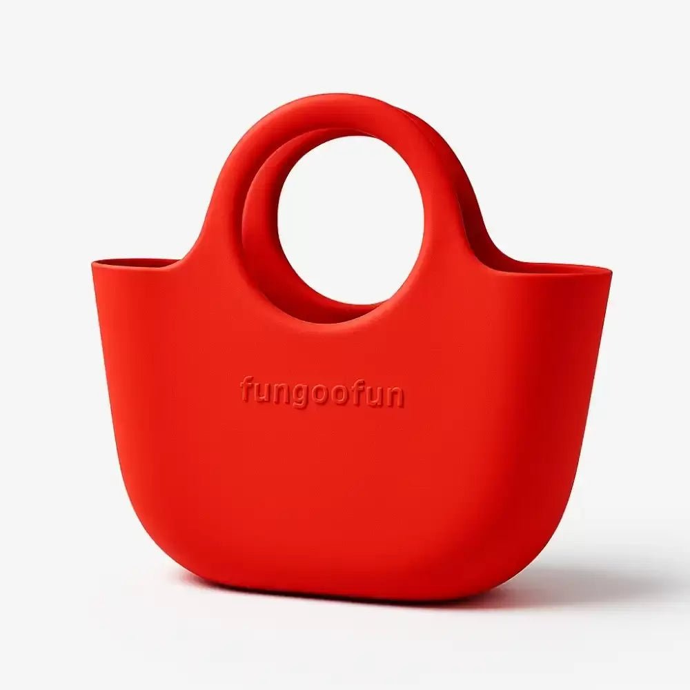 Fungoofun Classic Washable Rubber Tote Beach Bag for Women - Durable Waterproof EVA Material Travel Handbag, Sandproof and Easy to Clean with Non - Slip Bottom in Vibrant Red - M&M