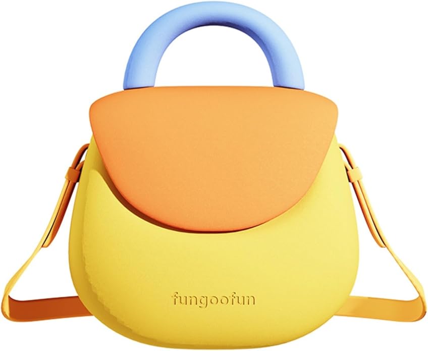 Fungoofun Cute Small Rubber Tote Shoulder Bag with Adjustable Strap - Waterproof and Washable EVA Mini Handbag for Women and Kids in Bright Vibrant Yellow - M&M