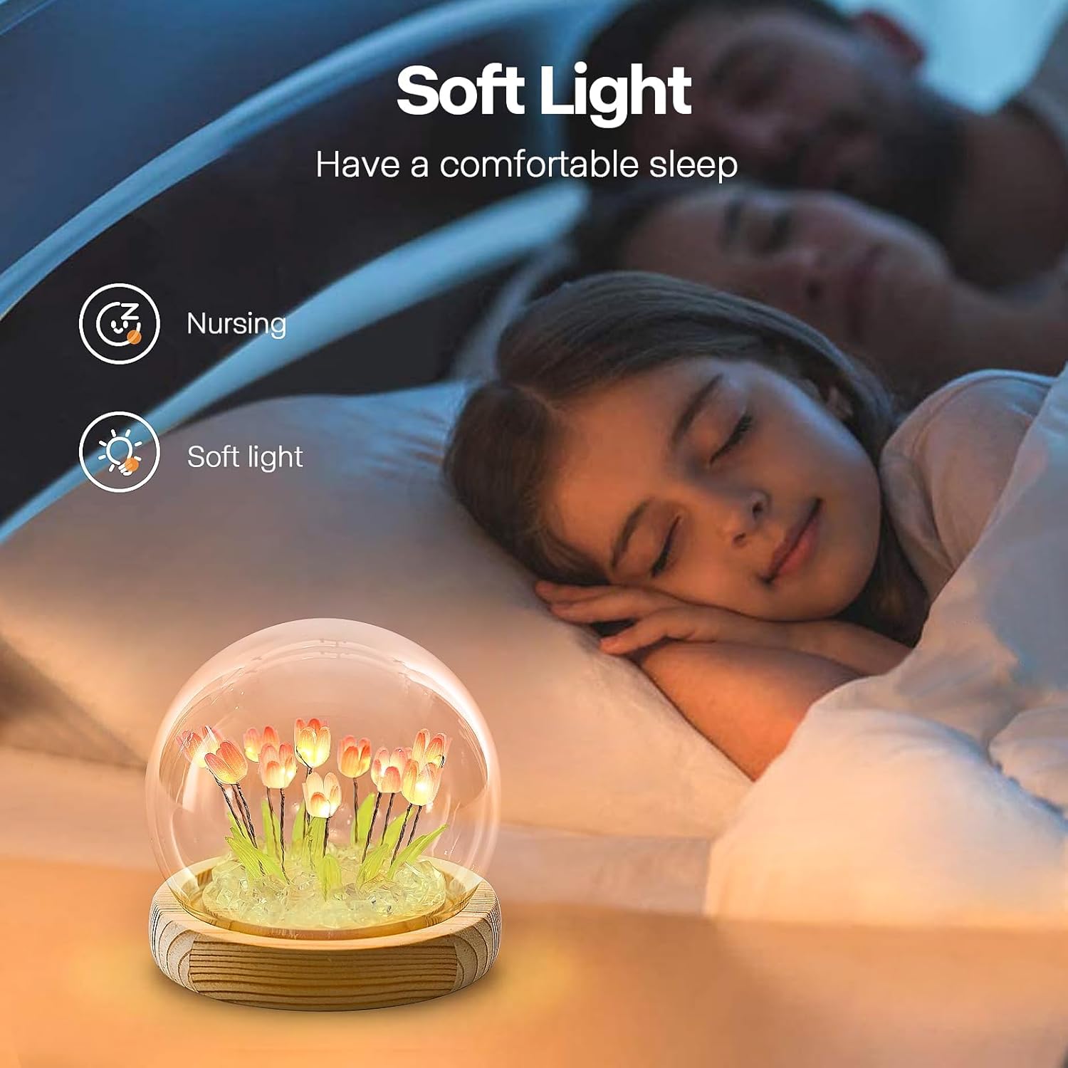 jaffiust Tulip Night Light Glass Flower - M&M