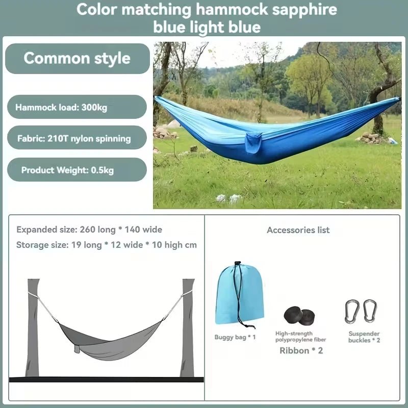 Portable Camping Hammock with Tree Straps & Carabiners – Lightweight Parachute Nylon Hammock for Outdoor, Hiking, Beach & Travel - M&M