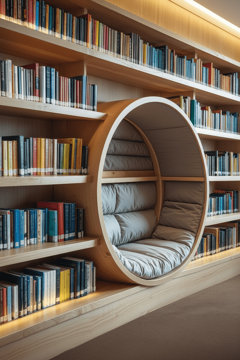 Circular Reading Nook Pod – Handcrafted Wood & Cushioned Interior | زاوية قراءة دائرية – خشب مصنوع يدوياً مع مقعد مبطن - M&M