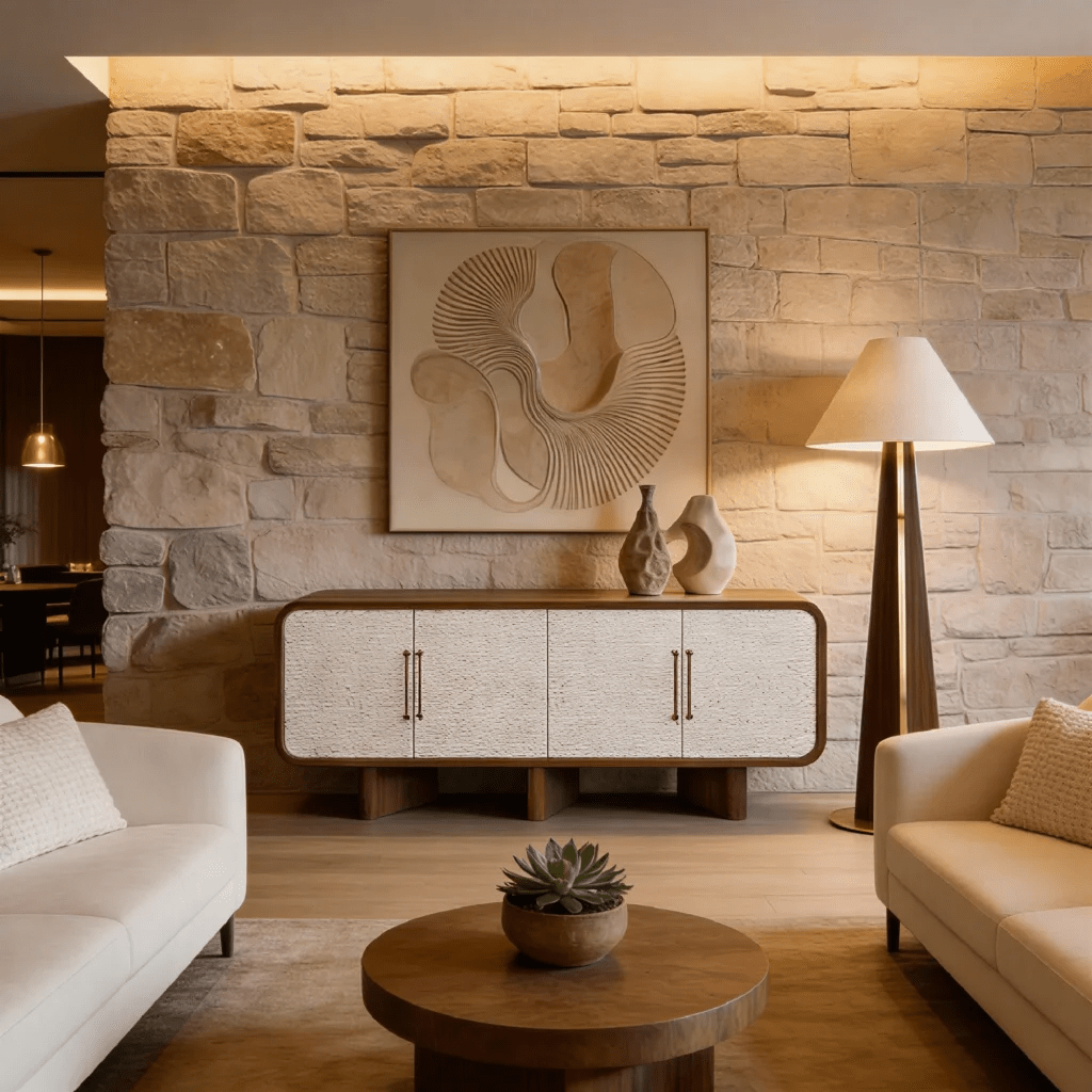 Dune Sideboard – Handcrafted Walnut & Textured Bouclé Doors | سيدبورد ديون – جوز وأبواب بوكليه منسجة مصنوع يدوياً - M&M