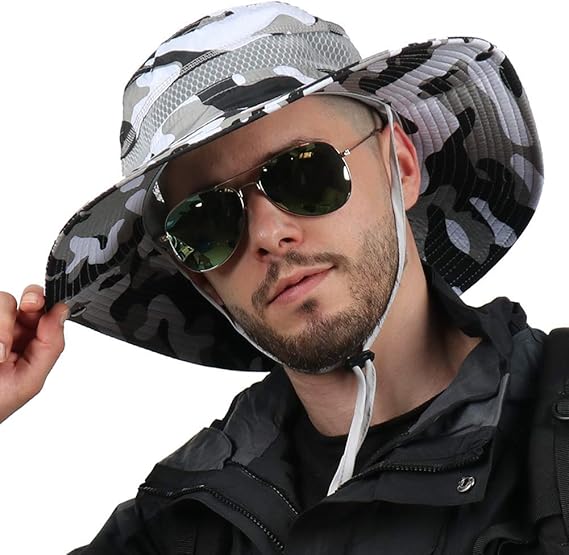 CAMOLAND Mens Fishing Hat Wide Large Brim Sun Hat with Outdoor UV Protection - M&M