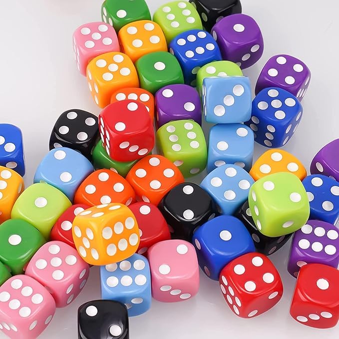 50PCS 16MM Game Dice Set, 6 - Sided Solid Vintage Colors Standard Round Corner - M&M