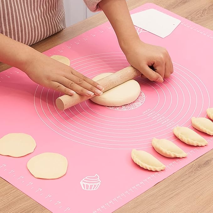 Wolpin Silicone Baking Mat Sheet for Pastry Rolling with Measurements – Non - Stick Fondant Dough Mat, Heat Resistant Table Placemat Pad, Reusable BPA Free - M&M