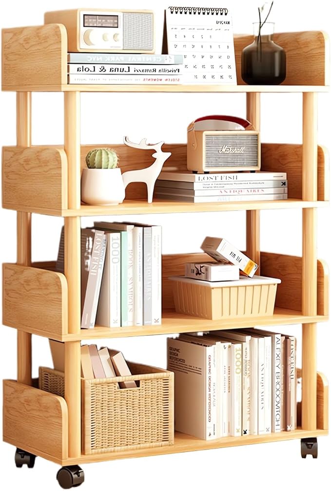 Uniface Open Bookshelf, 4 - Tier Wooden Bookcase, Freestanding Bookcase, Book - M&M