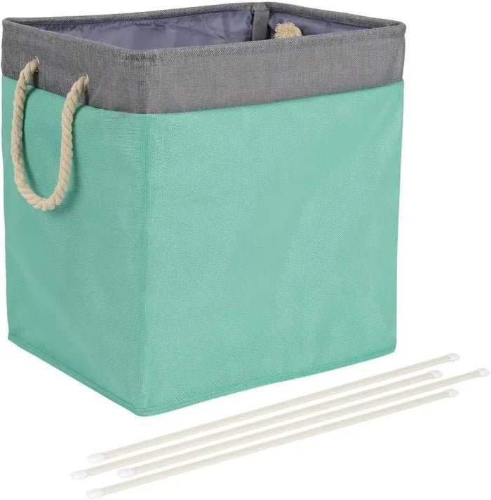 Amazon Basics Foldable Fabric Rectangle Laundry Hamper With Detachable Brackets, Jade Green, 40.6 cm x 33 cm x 43.6 cm - M&M