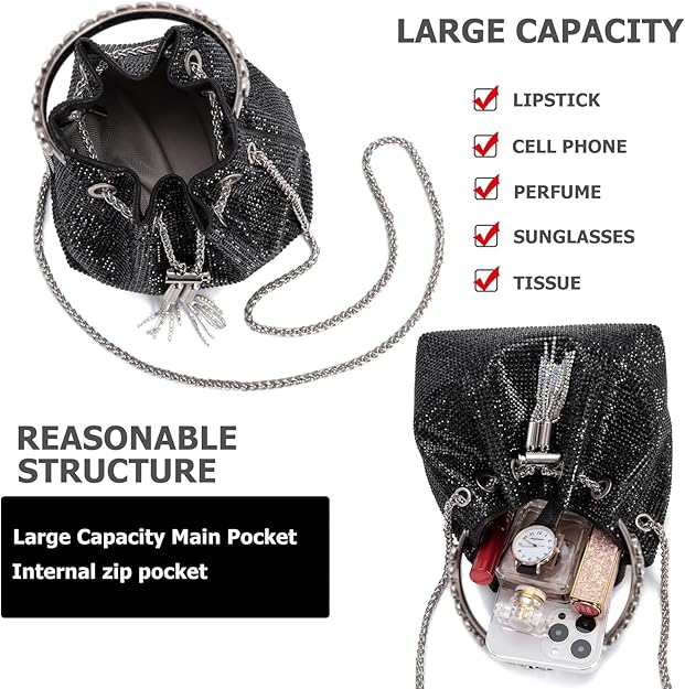 Bling Crystal Rhinestone Purse for Women Sparkly Clutch Handbag Crossbody - M&M