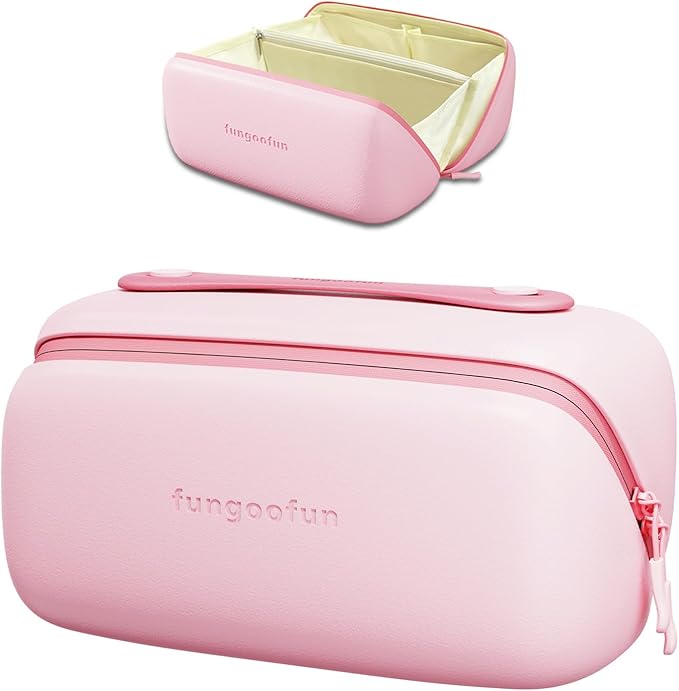 Fungoofun Fashion Portable Travel and Cosmetic Makeup Bag - Stylish Waterproof and Washable EVA Beauty Organizer for Skincare and Toiletries with Durable Handle in Pink - M&M