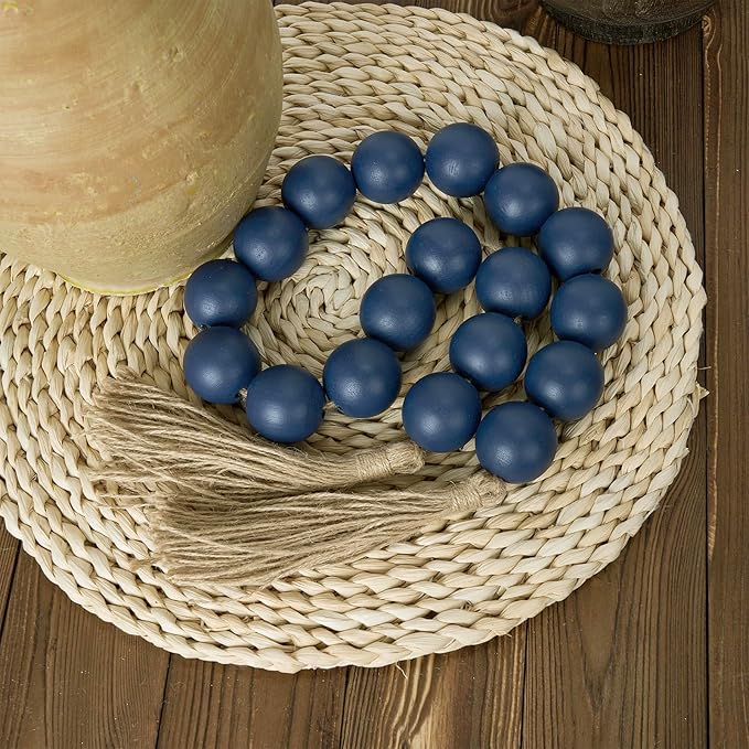 OMISHE Extra Large Wood Bead Garland in Navy Blue with 1.6" Diameter Wooden - M&M