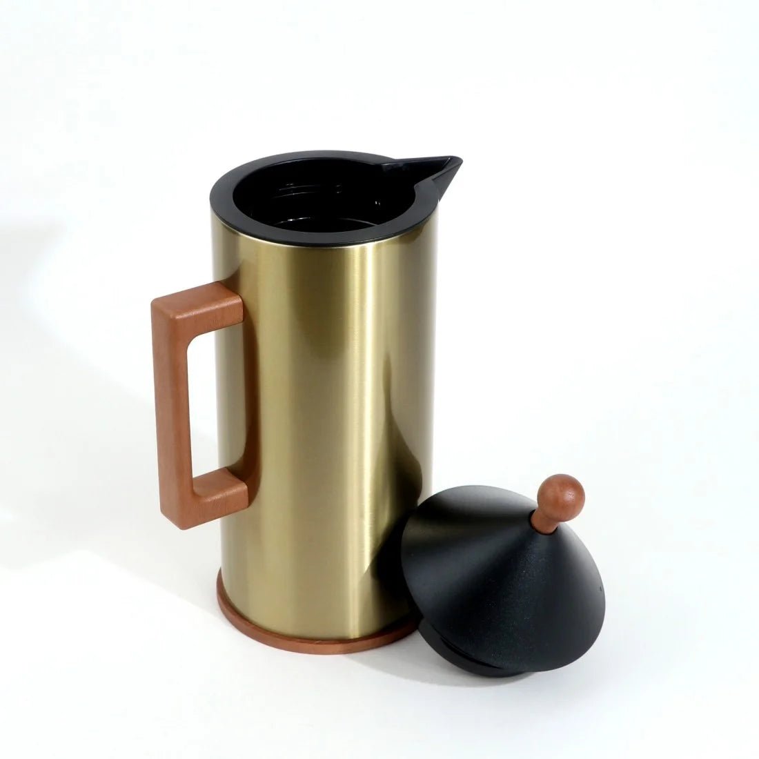 Stainless Steel Vacuum Flask Set Push Button With Wooden Handle And Metal Ball Lid - Golden - M&M