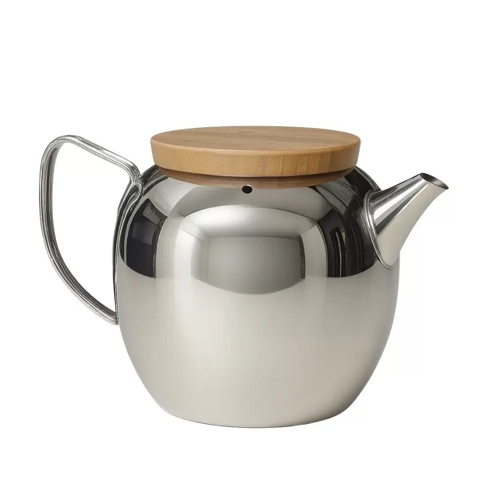 Stainless Steel Household Tea Pot – 2.3 Litre – Heat - Resistant Wooden Lid & Handle - M&M