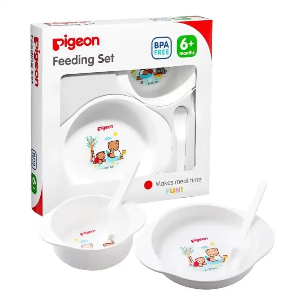 Pigeon Weaning Plate and Bowl Set – Comfortable Baby Feeding Starter Kit – White - M&M
