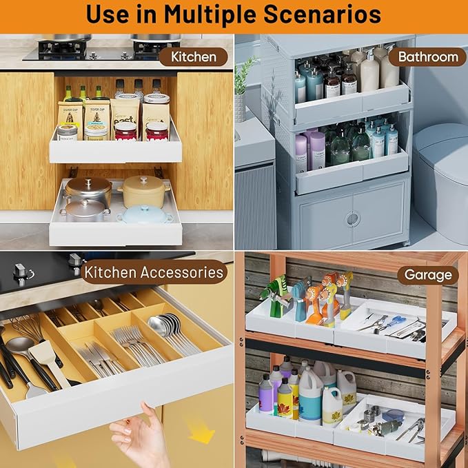 Pull out Cabinet Organizer, Expandable Heavy Duty Slide out Drawers Fixed - M&M