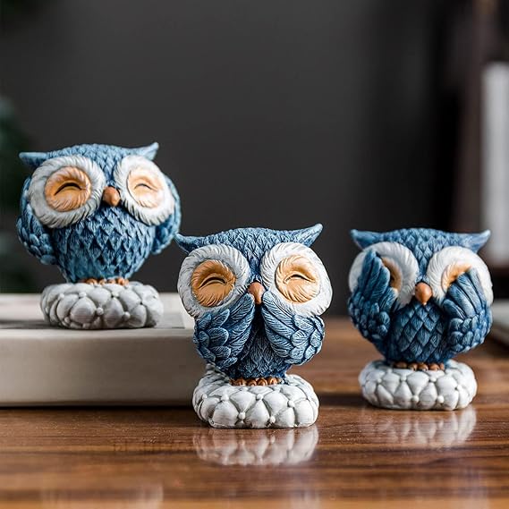 AWNR 3 Pcs Blue Owl Decor for Home Decor Accents - M&M