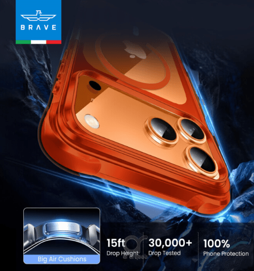 BRAVE Guard Premium MagSafe Case for iPhone 17 Pro - Shockproof Military - Grade Protection Cover with Strong Magnetic Alignment and Slim Ergonomic Design in Vibrant Orange - M&M